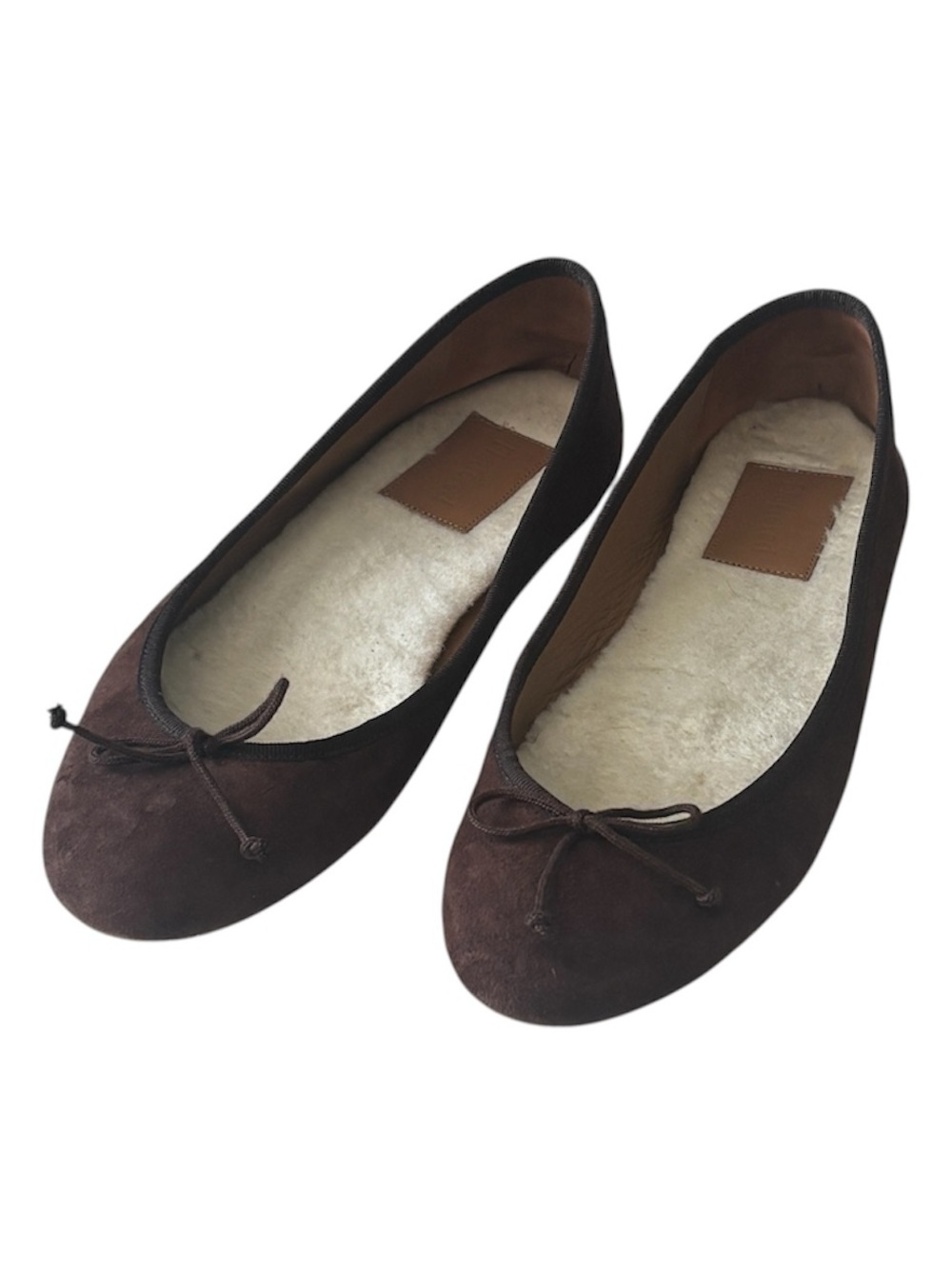 Flattered Brown Suede Faux Shearling Ballet Flats Sz 39 Cozychic (US 8.5/9)